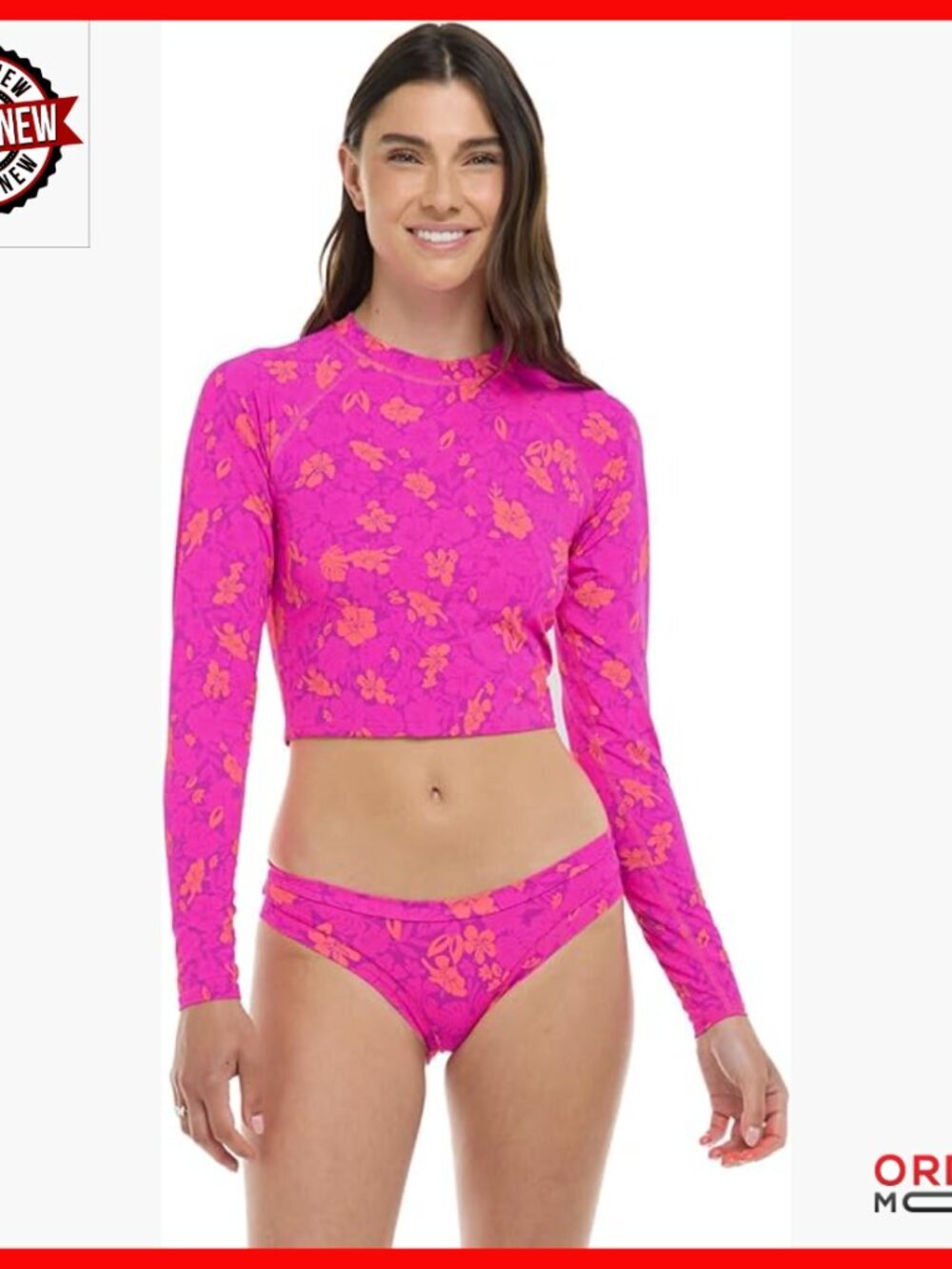 Long Sleeve Crop Top Rashguard UPF 50 Sun Protection Water Sports